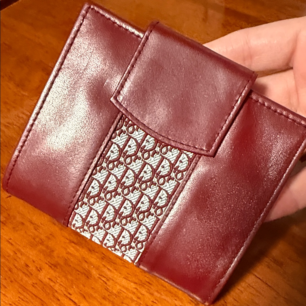 Vintage Dior Burgundy Leather Bifold Wallet With Kisslock